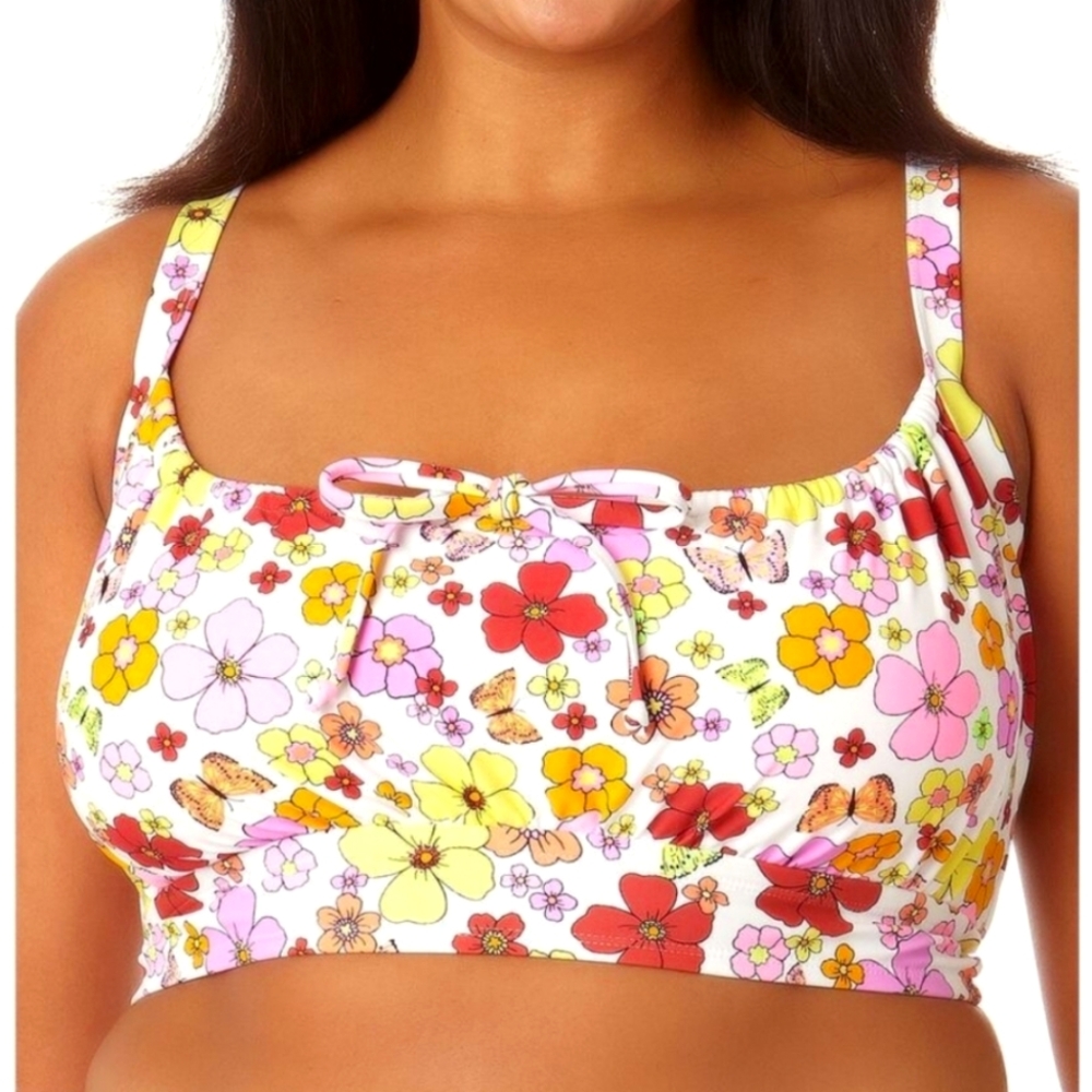 California Sunshine | Plus Size Floral Print Long-Line Bralett Bikini Top